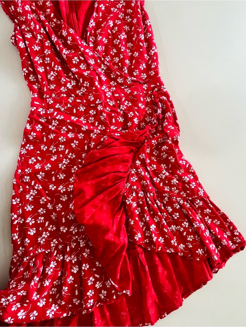 J.Crew Mercantile red floral faux-wrap dress with a ruffled hem - Picture 8 of 15